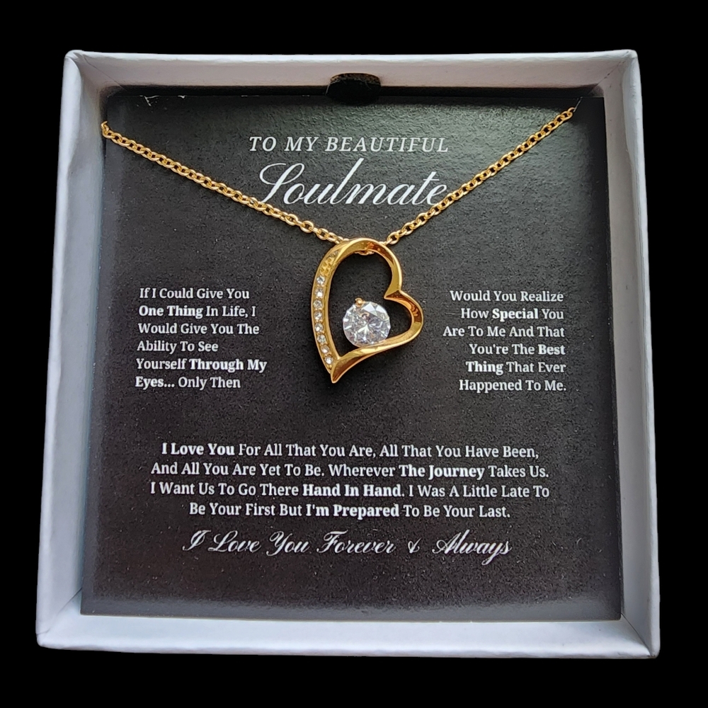 To My Beautiful Soulmate Gold Plated Necklace Heart‎ Pendant With Zirconia NEW